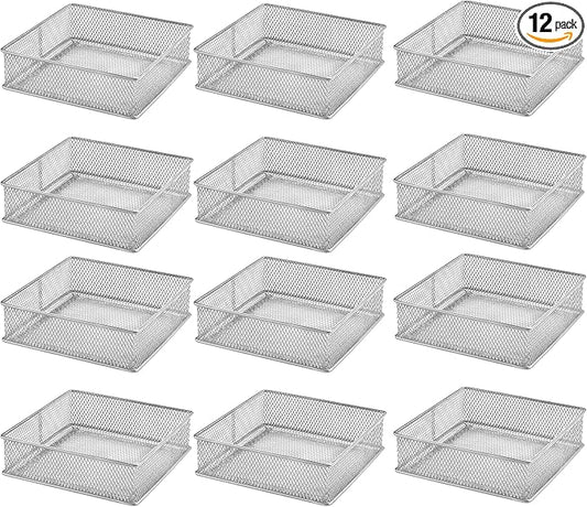 YBM HOME Silver Mesh Drawer Cabinet and or Shelf Organizer Bins, School Supply Holder Office Desktop Organizer Basket (12, 6x6x2 Inch)