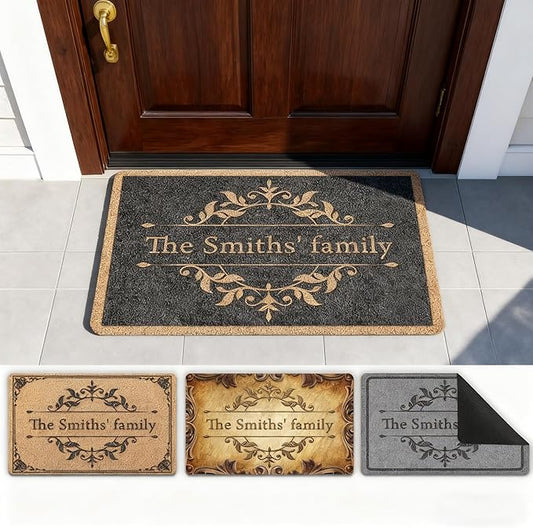 InterestPrint Personalized Family Doormat with Name Classical Pattern Custom Family Name,Welcome Mat, Customized Door Mat Rug for Home Decoration on Christmas Halloween Fall