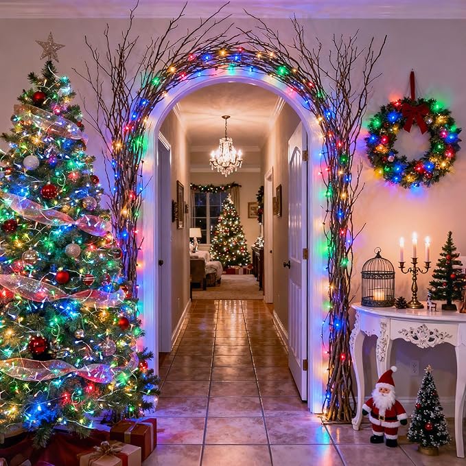 JMEXSUSS Multicolor Christmas Lights Battery Operated with 8 Modes Remote Waterproof, 33ft 100 LED Battery Christmas Lights Indoor Outdoor for Tree Home Party Room Garden Decor