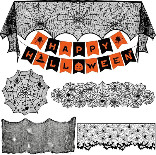 Colovis Decorations Indoor Set, 38PCS Table Decorations for Indoor, Mantel Scarf, Table Runner, Table Cover, Banner, 3D Bats, Lampshade & Creepy Cloth for Party Decor