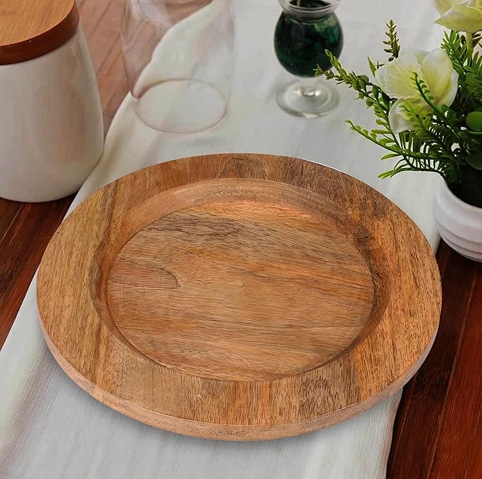 Alpha Living Home 13 inch Rustic Wood Charger Plates - 2 Pack Handcrafted Round Decorative Dinner Serving Tray for Dining, Holiday, Party, Special Event, Decoration, Weddings & Outdoor Wedding (Brown)