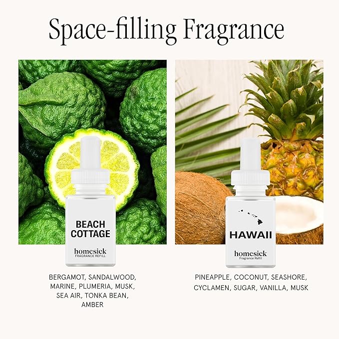 Pura Smart Home Fragrance Device Starter Set - Pura 4 - Scent Diffuser for Home - Includes Fragrance Aroma Diffuser - Square Box, Beach Cottage and Hawaii Scent Refills