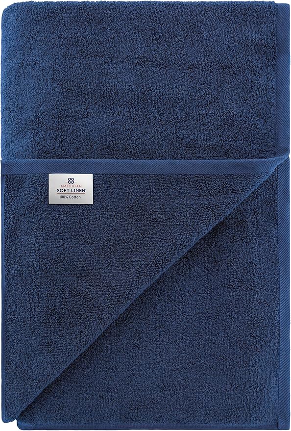 American Soft Linen Oversized Bath Sheet 40x80 Extra Large for Bathroom, 600 GSM 100% Cotton Turkish Jumbo Bathsheet Towels for Adults, Navy Blue Bath Sheet