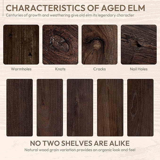 Marsmiles 48 inch Floating Shelves for Wall Elm Wood Live Edge Shelves Wall Mounted|Rustic Long Floating Shelves with Invisible Bracket for Bathroom Living Room Kitchen|Walnut, 1 Pack