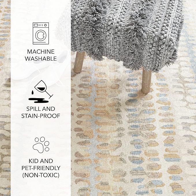 Dash and Albert Paint Chip Machine Washable Area Rug - 3' x 5' Natural - Geometric Accent Rug - Anti-Slip Backing, Lightweight, Machine Washable, High Traffic Areas Kitchen, Mudroom, Laundry Room