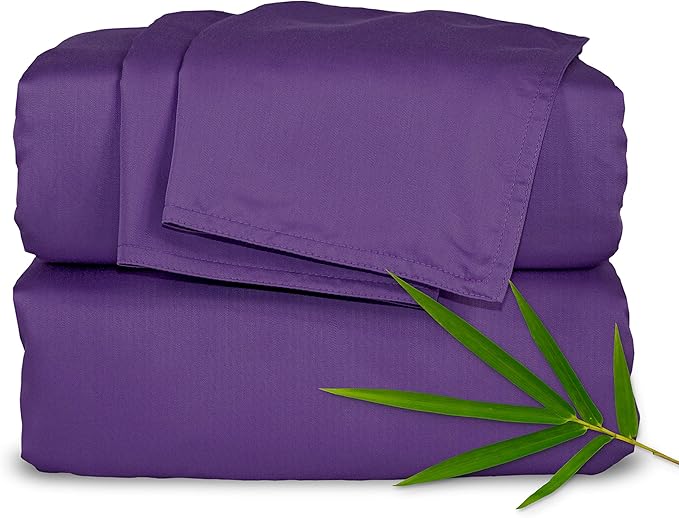 Twin Sheets by Pure Bamboo, Genuine 100% Organic Viscose Derived from Bamboo Bed Sheet Set, Luxuriously Soft & Cooling, Double Stitching, Lifetime Quality Promise (Twin, Purple)