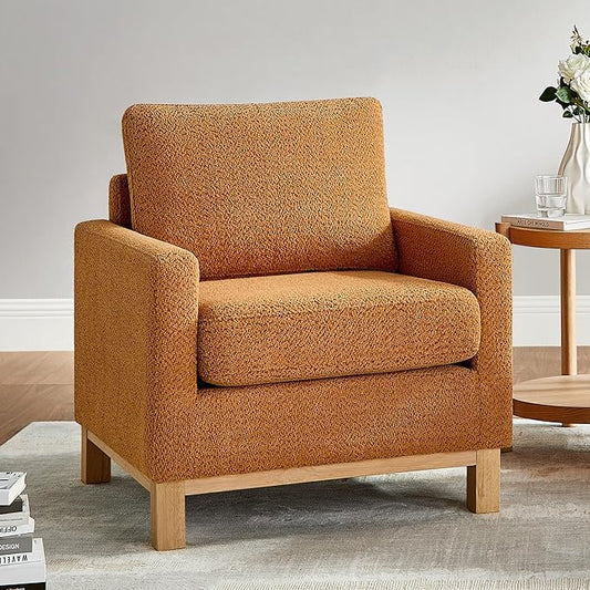 VANOMi Accent Chair 29.5" Reading Chair, Modern Living Room Chair with Thick Cushion&Wood Base, Comfy Upholstered Boucle Armchair, Single Sofa for Bedroom, Office, Curry