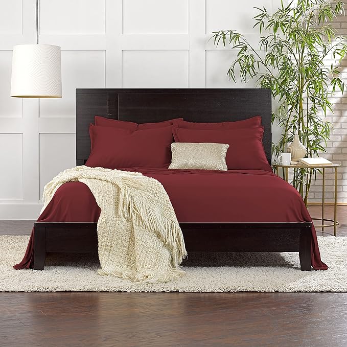 California King Sheets by Pure Bamboo, Genuine 100% Organic Viscose Derived from Bamboo Bed Sheet Set, Soft & Cooling, Double Stitching, Lifetime Quality Promise (California King, Merlot)