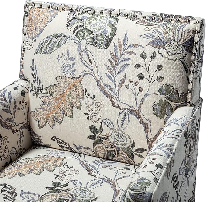 HULALA HOME Modern Accent Chairs Set of 2, Farmhouse High Back Floral Chairs with Wooden Legs & Nail Head Trim, Comfy Upholstered Armchairs for Living Room/Bedroom (Orange Grey Floral)