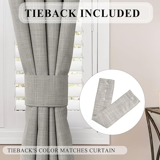 Macochico Blackout Curtains Thick Linen Texture Pinch Pleated Drapes for Living Room Bedroom Windows Nursery Modern Farmhosue Curtains Elephant Grey Blackout Panels with Tieback 84" Wx84 L 1 Panel