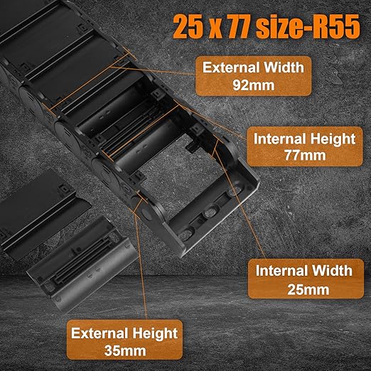 25 x 77mm (Inner H x W) R55 Enclosed Type Drag Chain Cable Wire Carrier Protection Chain 39.3inch/1M for 3D Printer and CNC Router Mill,Black Plastic Nylon