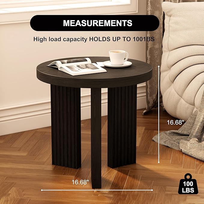 Small Round Side Table, 17.52" Coffee Table with Smooth Thick Mesa, Circle End Table with X Shaped Stable Legs, Accent Tea Table for Living Room, Office, Black