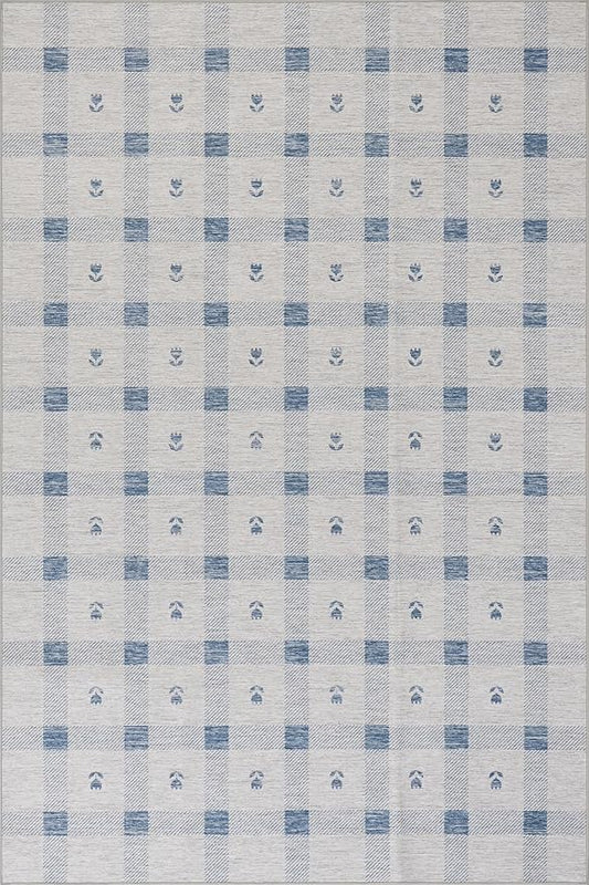 Dash & Albert Valen Plaid Blue Machine Washable Rug, 3 X 5 Feet, Blue/White Plaid Pattern