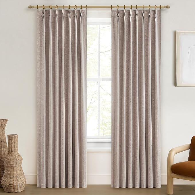 100 Inch Length Custom Summer Curtains for Windows Living Room, Viral Back Tab Pinch Pleated Blackout Curtain with Hooks Faux Linen Designer Drapes for Sliding Glass Doors(40Wide x 100Tall x 2Panels)