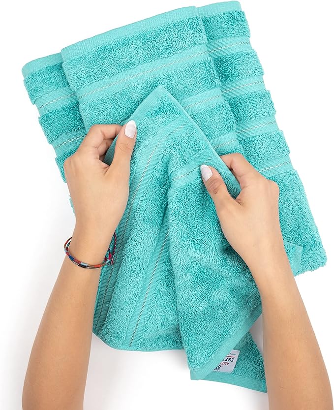 American Soft Linen Premium 3 Piece Towel Set, 1 Bath Towel 1 Hand Towel 1 Washcloth, 600 GSM 100% Cotton Turkish Towels for Bathroom, Turquoise Towel Set