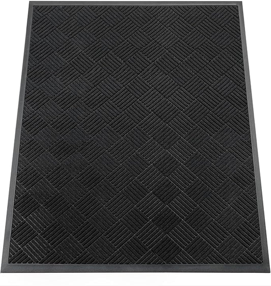 Indoor Outdoor Door Mat, 5’x 4' Doormat for Entryway, Rubber Backing Non Slip Front Door Mat Outside Entrance, Super Absorbent Commercial Floor Mat for Home Office, Black