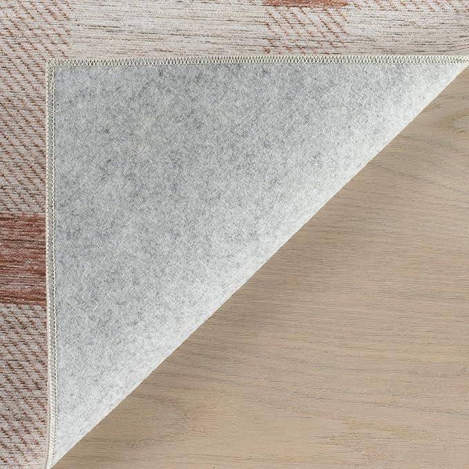 Dash & Albert Zale Peach Machine Washable Rug, Runner-2.5 X 8 Feet, Oranges/White Plaid Pattern