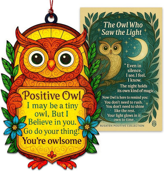 Owl Gifts for Women, owl Christmas Ornaments, Inspirational Suncatcher with Positive Message, Christmas Ornament 2025, Suncatcher Effect Stained Glass Window Hanging, car Hanging Accessories