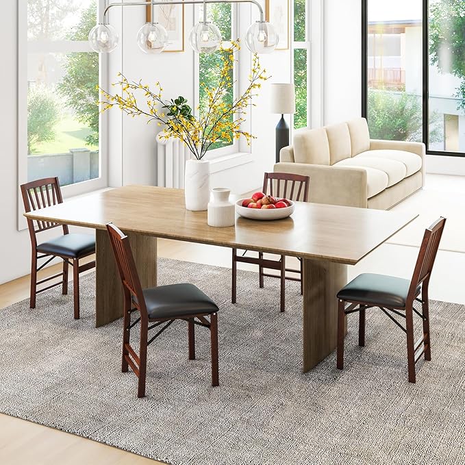 KOTEK Folding Dining Chairs Set of 4, Wooden Kitchen Chairs with Padded Seat & Solid Wood Frame, 400 LBS Weight Capacity, No Assembly Foldable Chair for Dining Room, Living Room