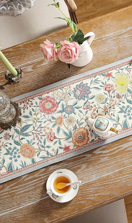 Farmhouse Floral Cloth Runner for Table,Decorative Linen 71 Inches Long Table Runners,Decor Tabletop for Kitchen,Dining,Tea Party,Home,Christmas,12"*71"