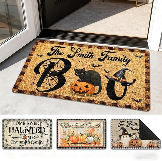 Personalized Halloween Door Mat Custom Happy Halloween Non-Slip Indoor Doormat Customized Halloween Fall Home Decor for Friend
