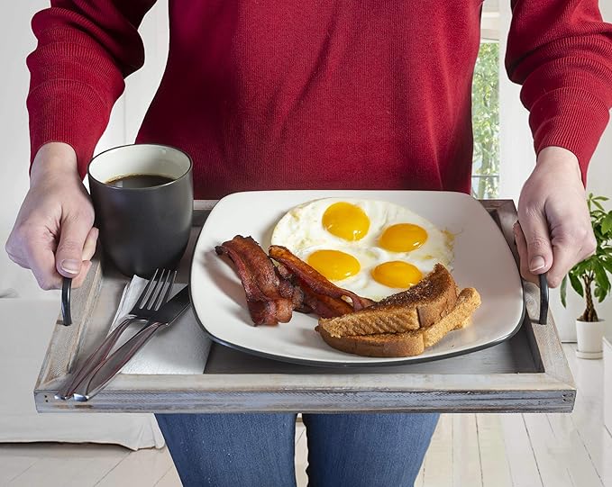 Besti Rustic Vintage Food Serving Trays (Set of 2) | Nesting Wooden Board with Metal Handles | Stylish Farmhouse Decor Serving Platters | Large: 15 x2 x11” - Small: 13 x2 x9” inches (Rustic)