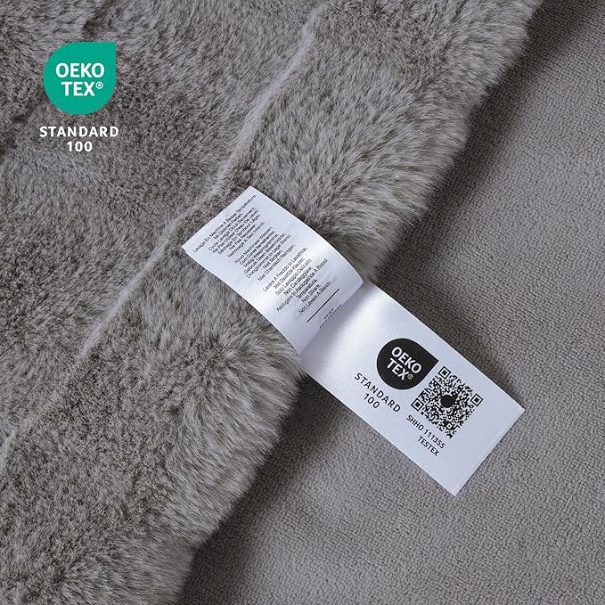 Cozy Bliss Fluffy Faux Fur Blanket Queen Size for Bed, Fuzzy Soft Striped Plush Blanket, Thick Throw for Bedroom Couch Gift, 90x90 Inches Grey