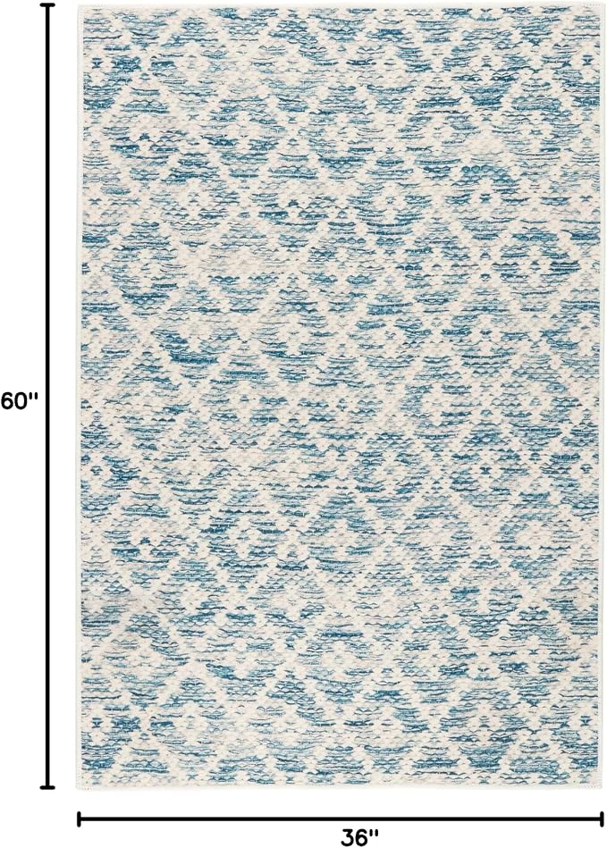 Dash and Albert Melange Diamond Machine Washable Area Rug - 3' x 5' Blue - Diamond Accent Rug - Anti-Slip Backing, Lightweight, Machine Washable, High Traffic Areas Kitchen, Mudroom, Laundry Room
