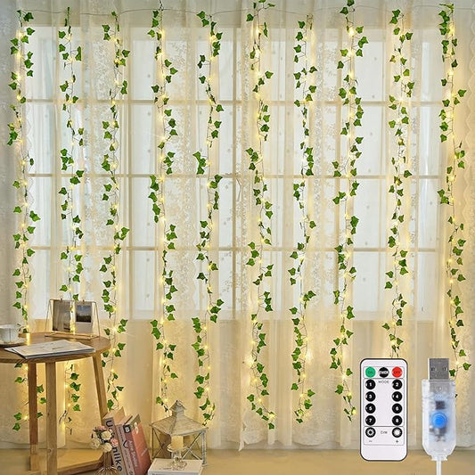 JMEXSUSS Vines Lights for Bedroom, 9.8ft x 9.8ft with Remote, 300 LED Fairy Lights with Vines, Artificial Ivy Curtain Light for Wall Dorm Wedding Indoor Decor