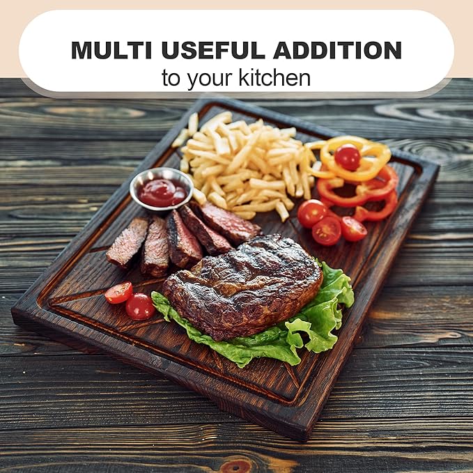 Wooden Steak Board Solid Oak Serving Barbecue Platter Natural Thick Cutting Plate Durable & Quality (X-Large)
