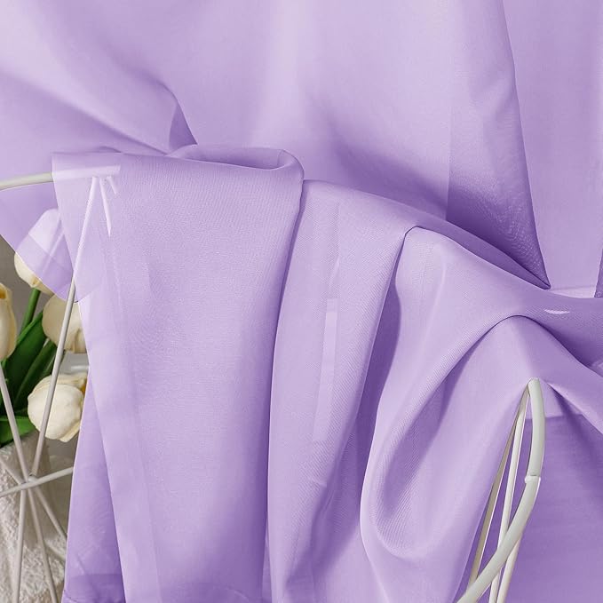 Aiyufeng Light Purple Sheer Curtain Panels Pair Sold 90 Inch Length, Light Filtering Window Curtain Drapes Treatment for Kitchen, Bedroom/Children Room, Voile Top Dual Rod Pocket, 2 Pack of 42 x 90"