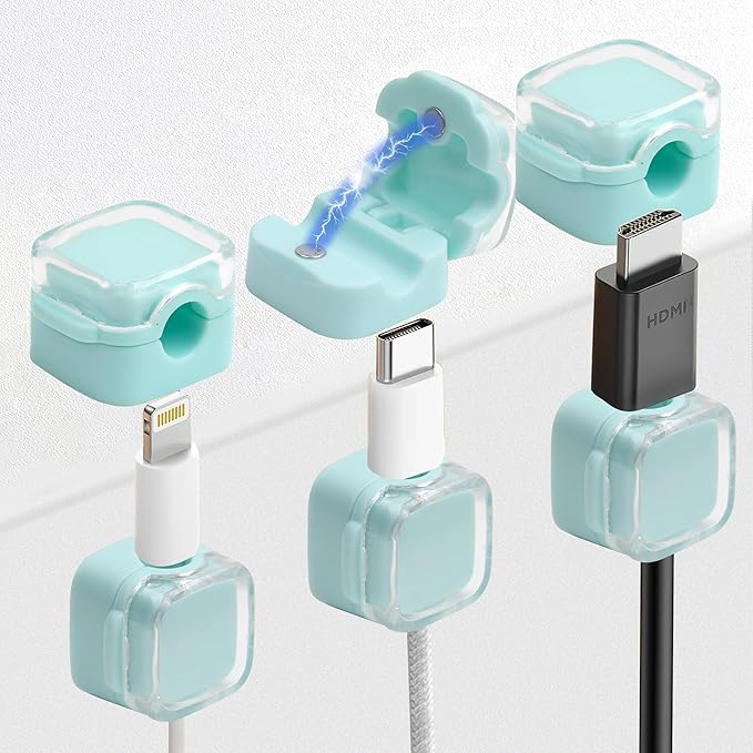 6 Pcs Cable Management Clips for Home Office Desk Cord Keeper Organizer Accessories Charger USB Wire Organizer Cord Holder for Nightstand Automotive (Blue)