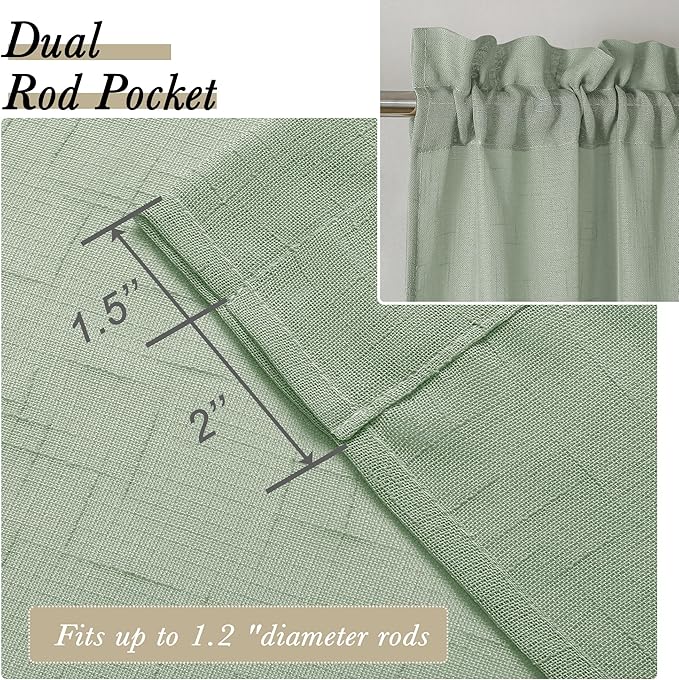 Aiyufeng Sage Green Sheer Curtains 45 Inch Length 2 Panels, Short Linen Curtains for Kitchen, Small Window Curtains Window Treatment Privacy with Light Filtering for Bathroom, Each 30Wx45L Inch, Green