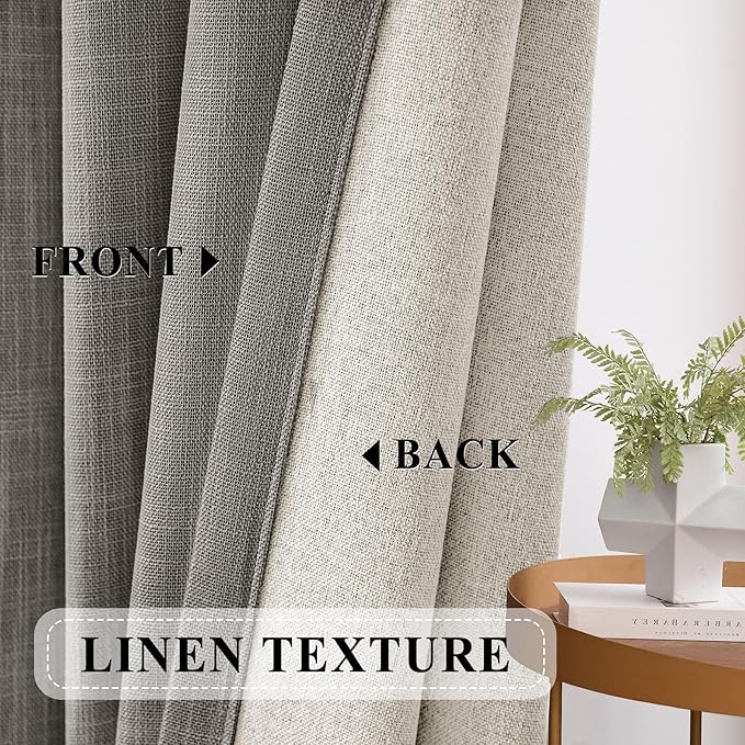 Macochico Blackout Curtains 96 Inches Long Pinch Pleated Linen Curtains with Hooks Thermal Curtains for Living Room Bedroom Farmhouse Smoke Grey Window Panels with Tieback 84" Wx96 L 1 Panel