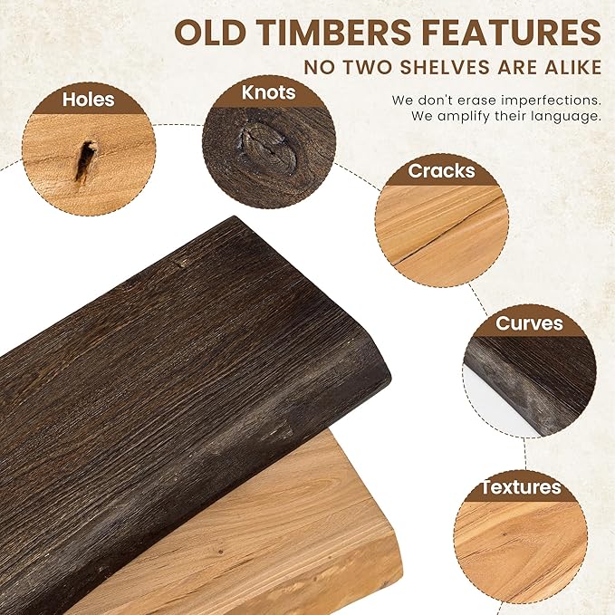 Floating Shelves, 8" Deep Rustic Solid Wood Wall Mounted Floating Shelves, Wall Shelves with Invisible Bracket for Living Room Bathroom Bedroom Kitchen, 55 Inch, Walnut