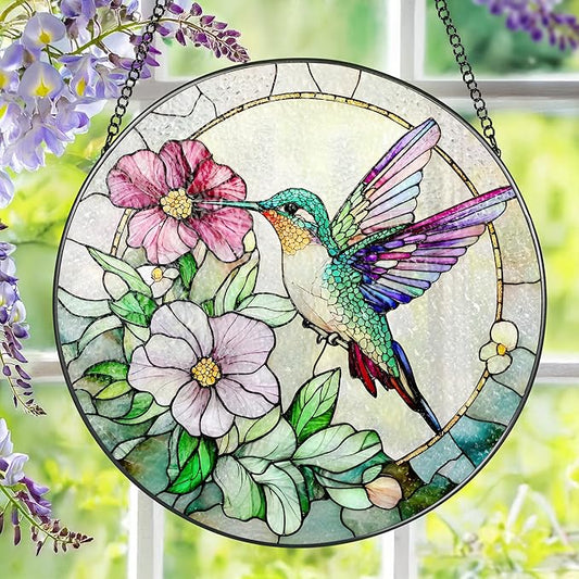 Hummingbird Suncatcher Stained Glass, Stain Glass Window Hanging, 8 Inch Stained Glass Decor, Bird Wall Art, Hummingbird Gifts, Gifts for Mom, Indoor Decor, Memory Sympathy Gift