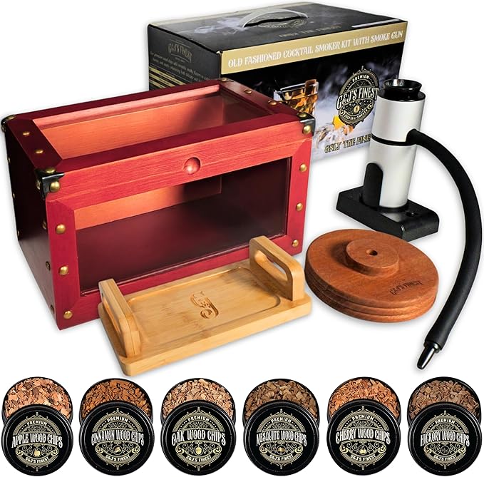 Old Fashioned Whiskey Smoker Box Kit with Dual View, Magnetic Clasp, Glass Smoker Top & Bamboo Tray for Bourbon Whiskey Cocktail Drinks & Smoke Infusion (Smoker Box, No Butane or Torch Incl.)