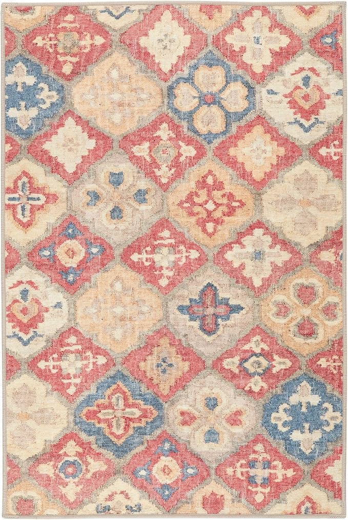 Dash and Albert Pali Machine Washable Area Rug - 3' x 5' Multicolor - Geometric Accent Rug - Anti-Slip Backing, Lightweight, Machine Washable, High Traffic Areas Kitchen, Mudroom, Laundry Room