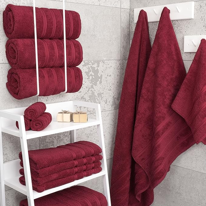 American Soft Linen Luxury 4 Piece Bath Towel Set, 600 GSM 100% Cotton Turkish Bath Towels for Bathroom 27x54 in Extra Large Bathroom Shower Towels, Bordeaux Red