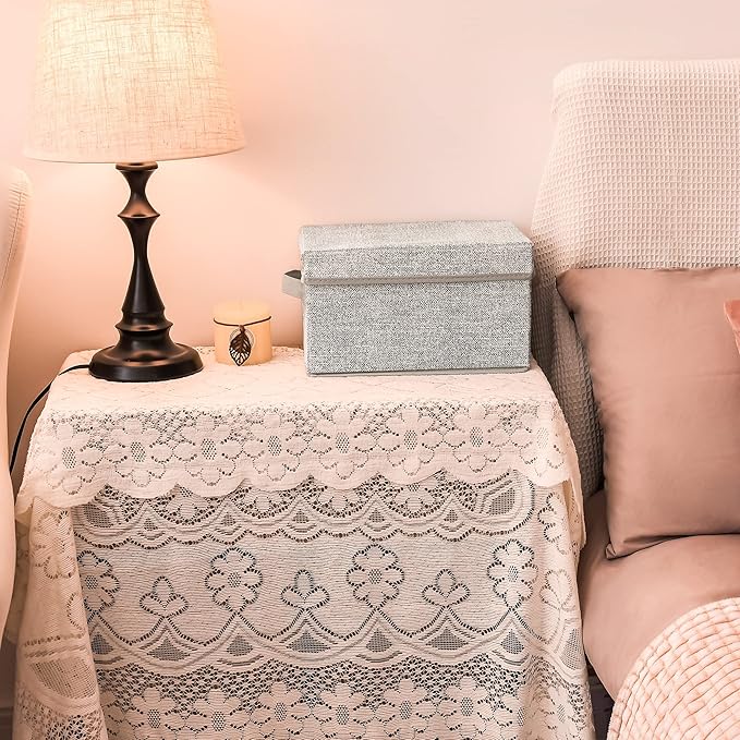 GRANNY SAYS Closet Storage Bins, Fabric Boxes with Lids, Shelf Baskets for Closet Organization, Stackable Storage Containers, Gray, Medium, 3-Pack