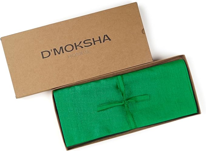 D'Moksha Homes Linen Kelly Green Table Runner 144 Inches Long - 100% Pure Linen Extra Long Table Runner 14 x 144 Inch for Fall, Autumn and Halloween - Machine Washable