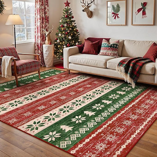 Christmas Red 5x7 Area Rug Washable Living Room Carpet Snowflake Holiday Decor Office Rug Decorative Xmas Non Slip Soft Low Pile Boho Carpet Kitchen Bedroom Dining Room Playroom