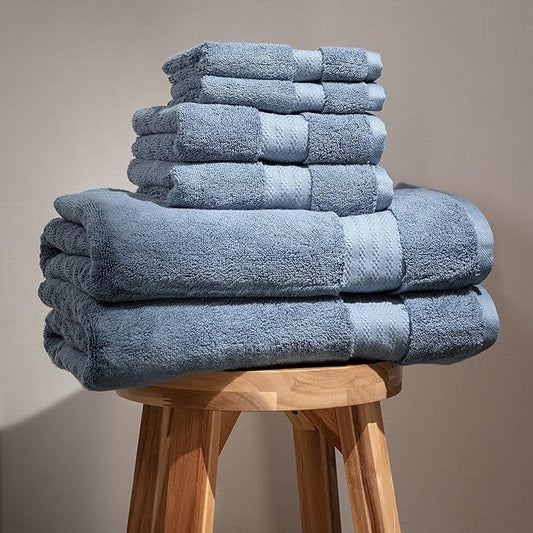100% Organic Cotton Bath Towel Set | Bathroom Luxury Towel Set of 6 | GOTS Certified | Hotel Premium Towels | 700 GSM | 2 Bath Towel 30 x 56 | 2 Hand Towel 16 x 30 | 2 Wash Cloth 13 x 13 | Dark Blue