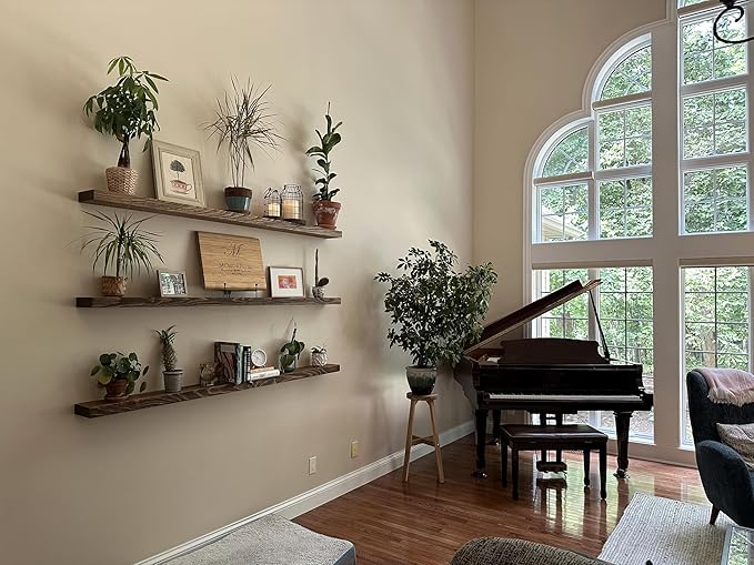 joelsantiques 72 Inch Wooden Floating Shelves for Wall - 72x6x2 in - Made of Natural Wood - Long Heavy Duty Rustic Wall Shelves for Bedroom - Perfect for Living Room, Kitchen - Medium Brown