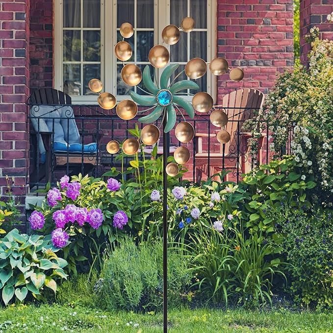 39" Metal Wind Spinners,Wind Sculptures Garden Stake Decorations,Outdoor Windmill for Yard and Garden Lawn Patio Decor(Bronze)