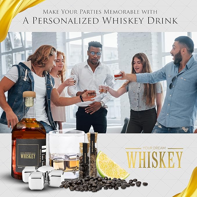 Whiskey Making Kit - DIY Whiskey Gifts For Men Unique - Alcohol Infusion Kit with Bottles, Wood Chips, Botanicals and Stone - Bourbon Birthday Gifts for Men, Dad and Fathers Day - Make Your Own Whisky