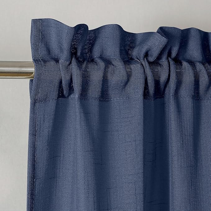 Aiyufeng Navy Blue Sheer Curtains/Valances 14 Inch Length for Kitchen, Small Short Casual Voile Valance Curtain Window Treatment Decor for Living Room Bathroom Cafe Laundry Basement, 60" W x 14" L