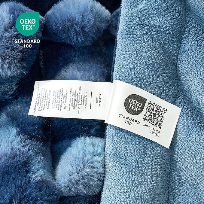 Cozy Bliss Faux Fur Throw Blanket for Couch, Cozy Warm Plush Striped Blanket for Sofa Bedroom Living Room, 50 * 60 Inches Tie-dye Blue