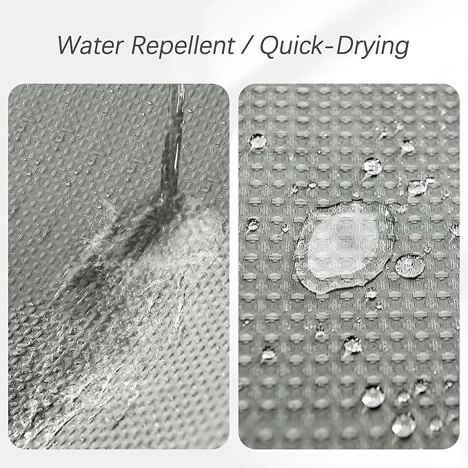 Shower Curtain Gray Waterproof Waffle Weave Fabric, 256GSM Heavy Duty Thick Shower Curtain Set for Bathroom, Hotel Spa Luxury Modern Shower Curtains with 12 Metal Hooks, 72Wx80H Grey