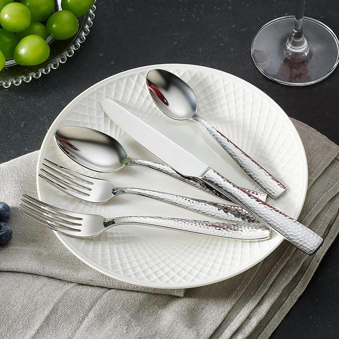 Hudson Essentials 40-Piece Hammered Stainless Steel 18/10 Flatware Silverware Set, Service for 8 (40-Piece Set)
